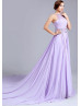 Beaded Halter Neck Lilac Lace Chiffon Beautiful Evening Dress